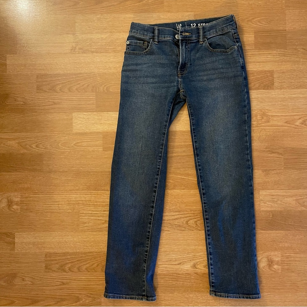 Gap Kids Straight Leg Jeans Boy Size 12 Regular Blue Denim Adjustable Waist